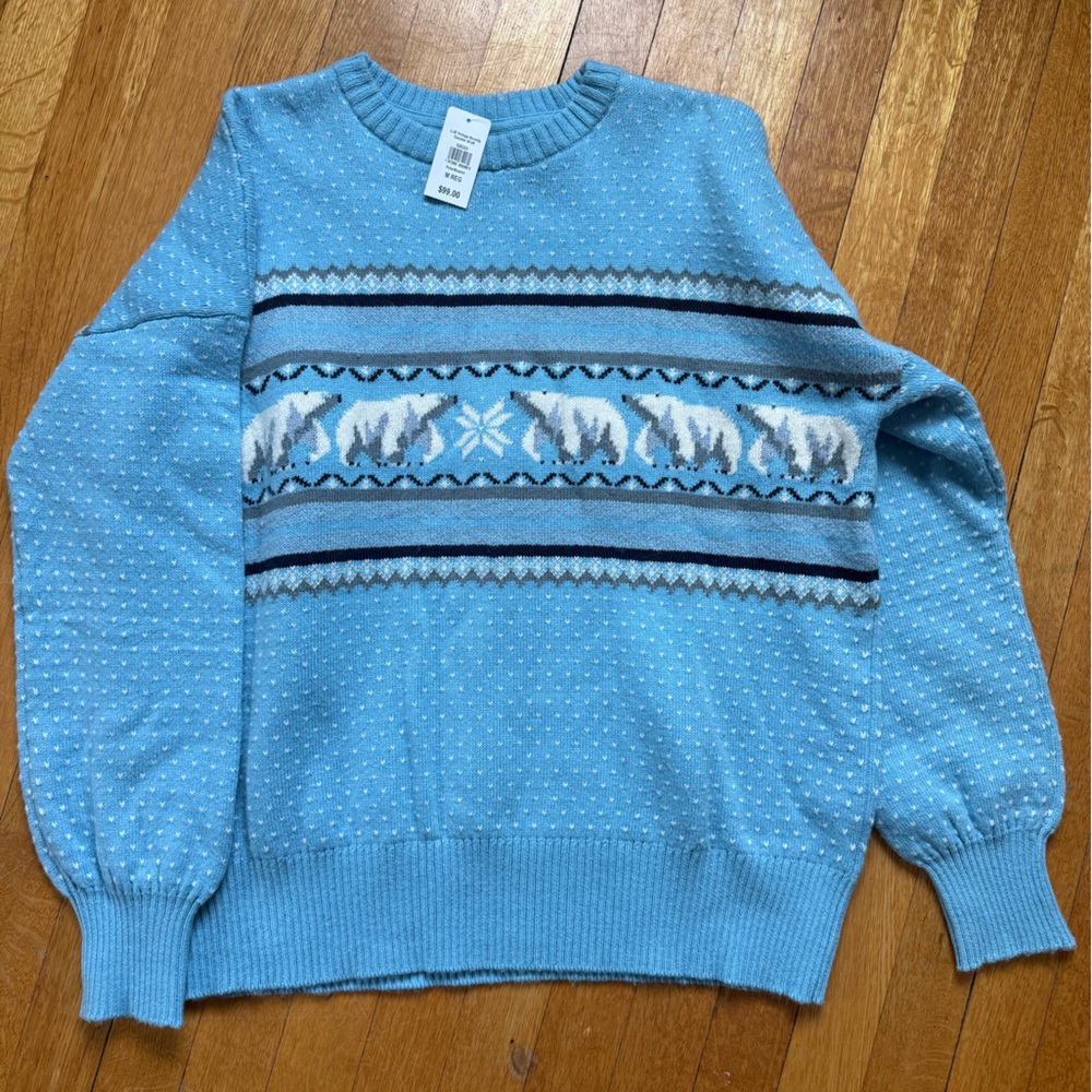 LL Bean Vintage Style Blue Sweater with Polar Bear Design
